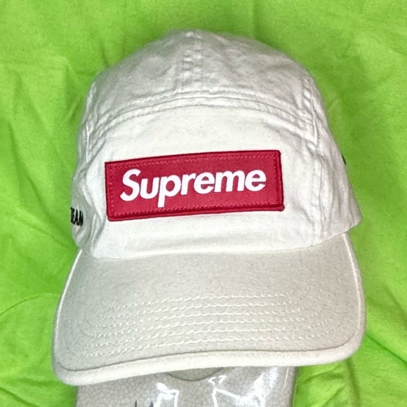White Supreme 5 Panel Cap Red Box Logo - Picture 1 of 3